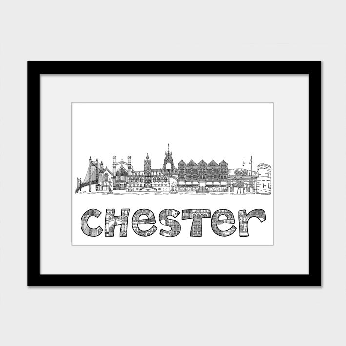 Thumbnail: Chester landmarks black white and red print, Hearts, Housewarming gift.