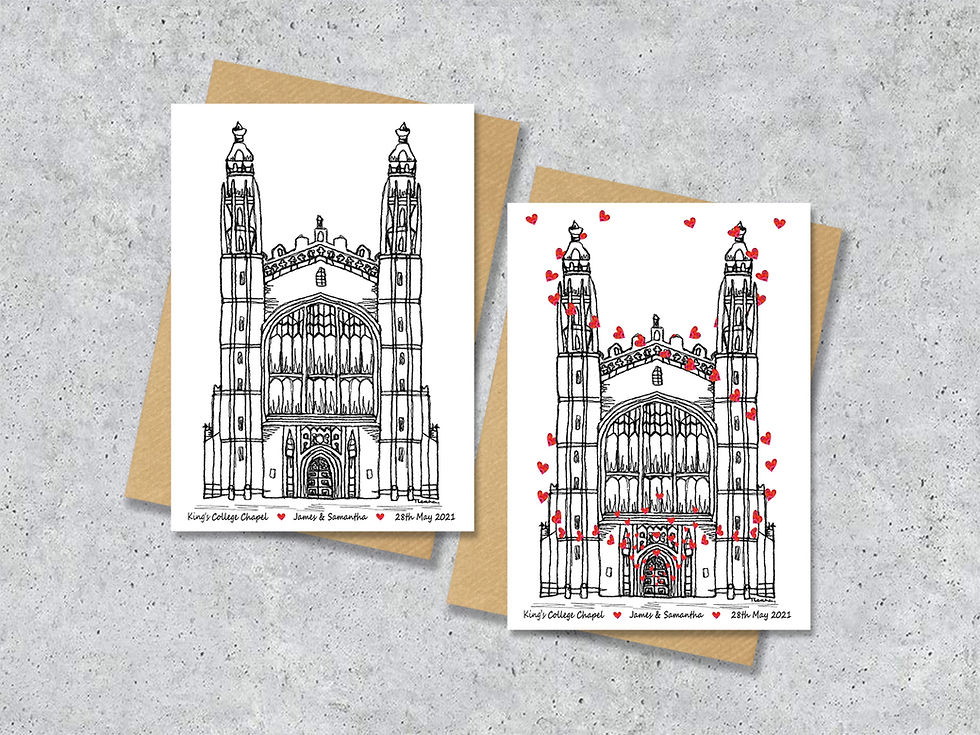 Thumbnail: King's college Cambridge wedding day anniversary venue card, A4 print