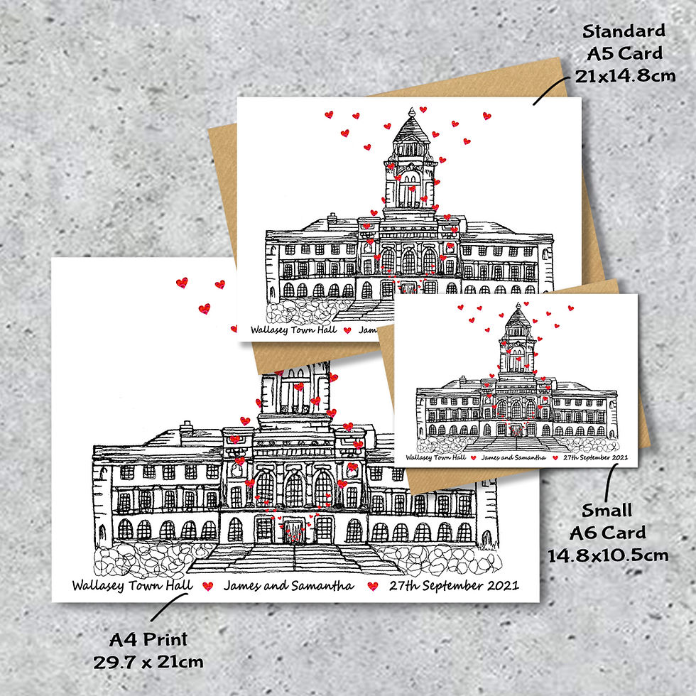 Thumbnail: Wallasey town hall wedding day anniversary venue card, Personalised, A4 Print on