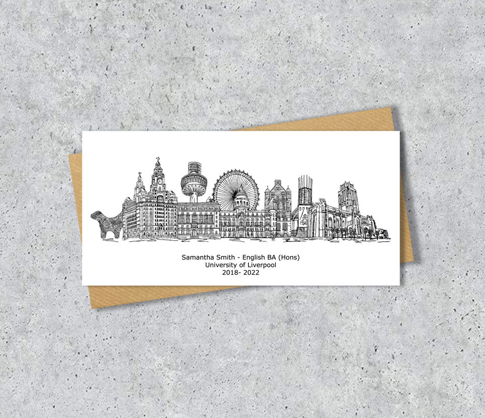 Thumbnail: Liverpool skyline graduation or housewarming card, Personalised, Landmarks