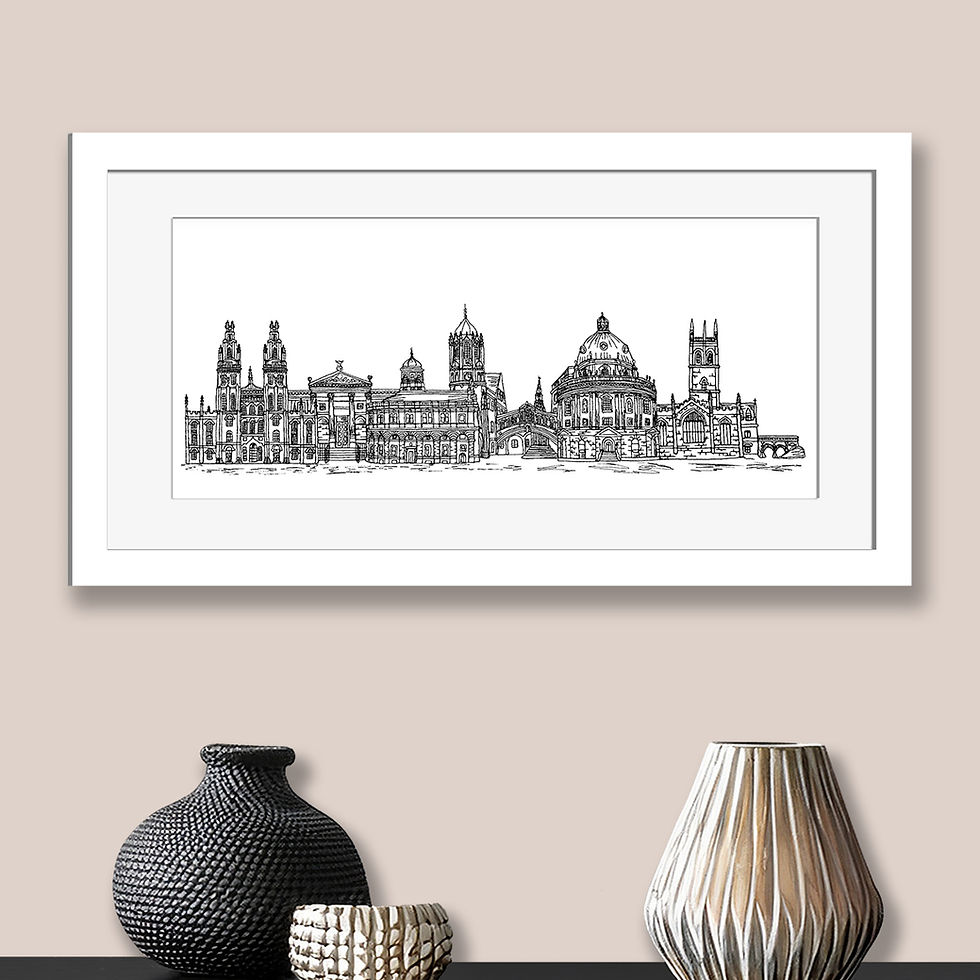 Thumbnail: Oxford skyline wall art print, Black & White, Personalised housewarming gift.