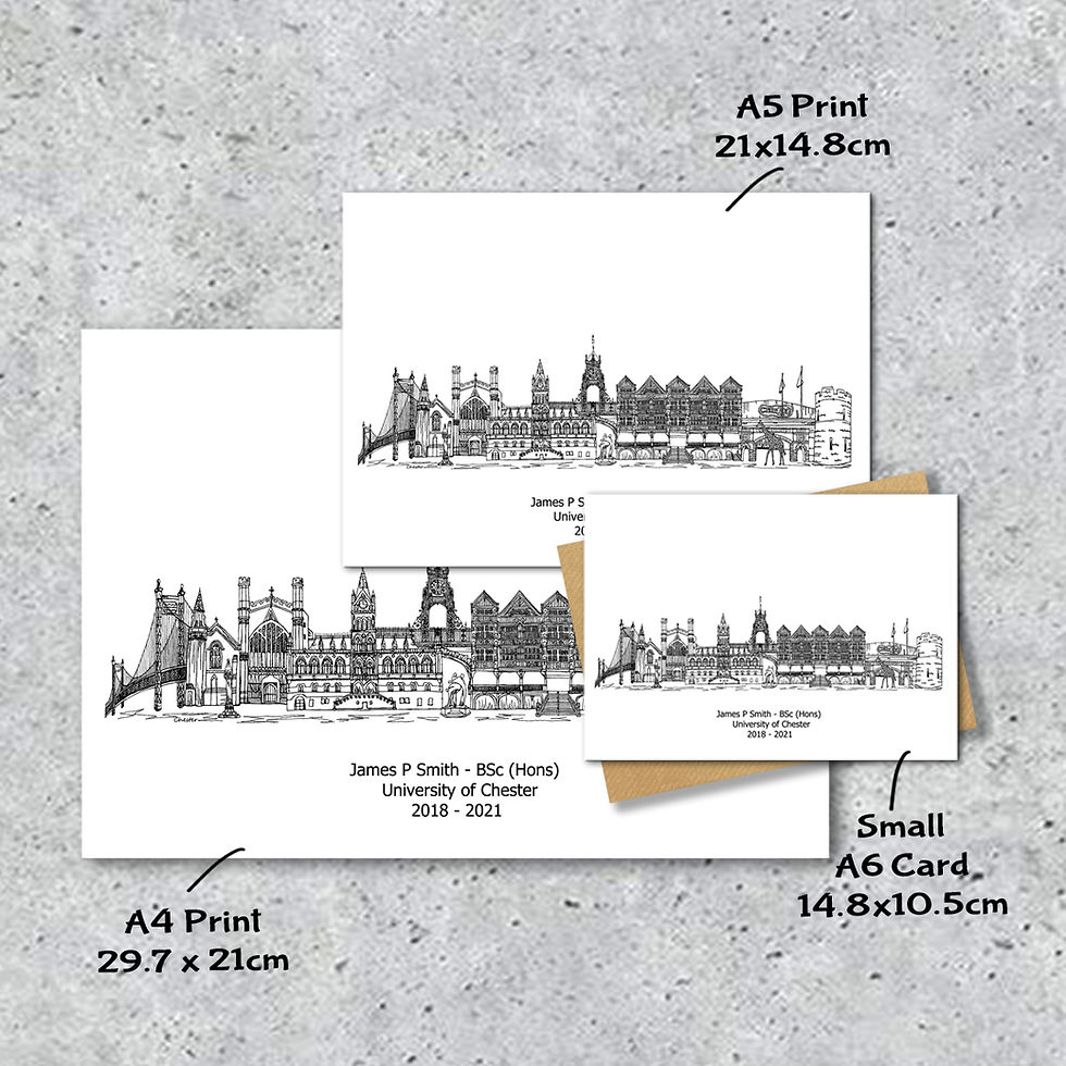 Thumbnail: Chester skyline landmarks A6 card, A5 Print, A4 print, personalised