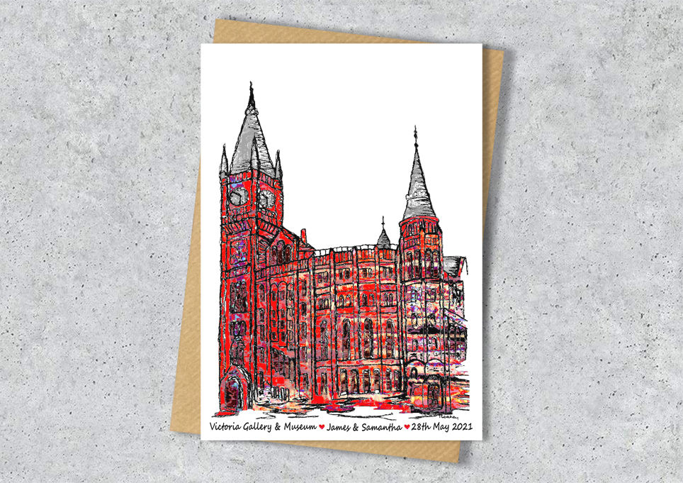Thumbnail: Victoria Gallery and Museum wedding day anniversary venue card, VGM Liverpool