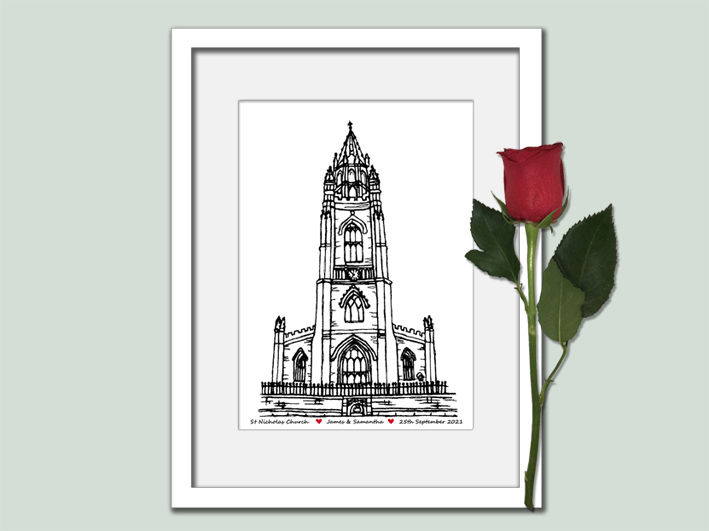 Thumbnail: St Nicholas church weddings gift Liverpool wedding anniversary print