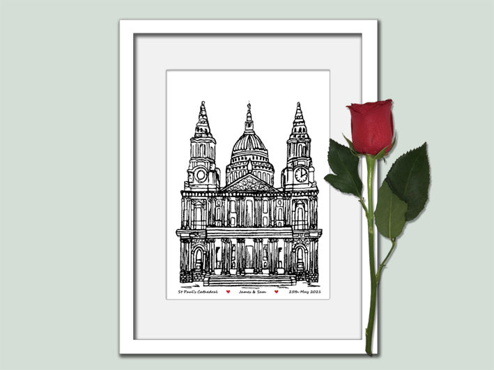 Thumbnail: St Paul's Cathedral weddings gift London personalised wedding anniversary print