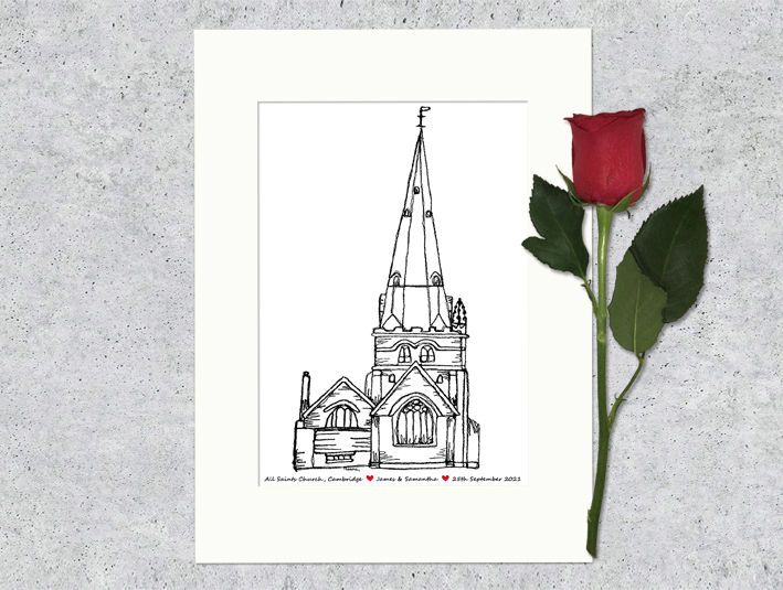 Thumbnail: All Saints church weddings gift Cambridge personalised wedding anniversary print