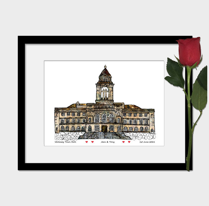 Thumbnail: Wallasey Town hall weddings gift Wirral personalised wedding anniversary print