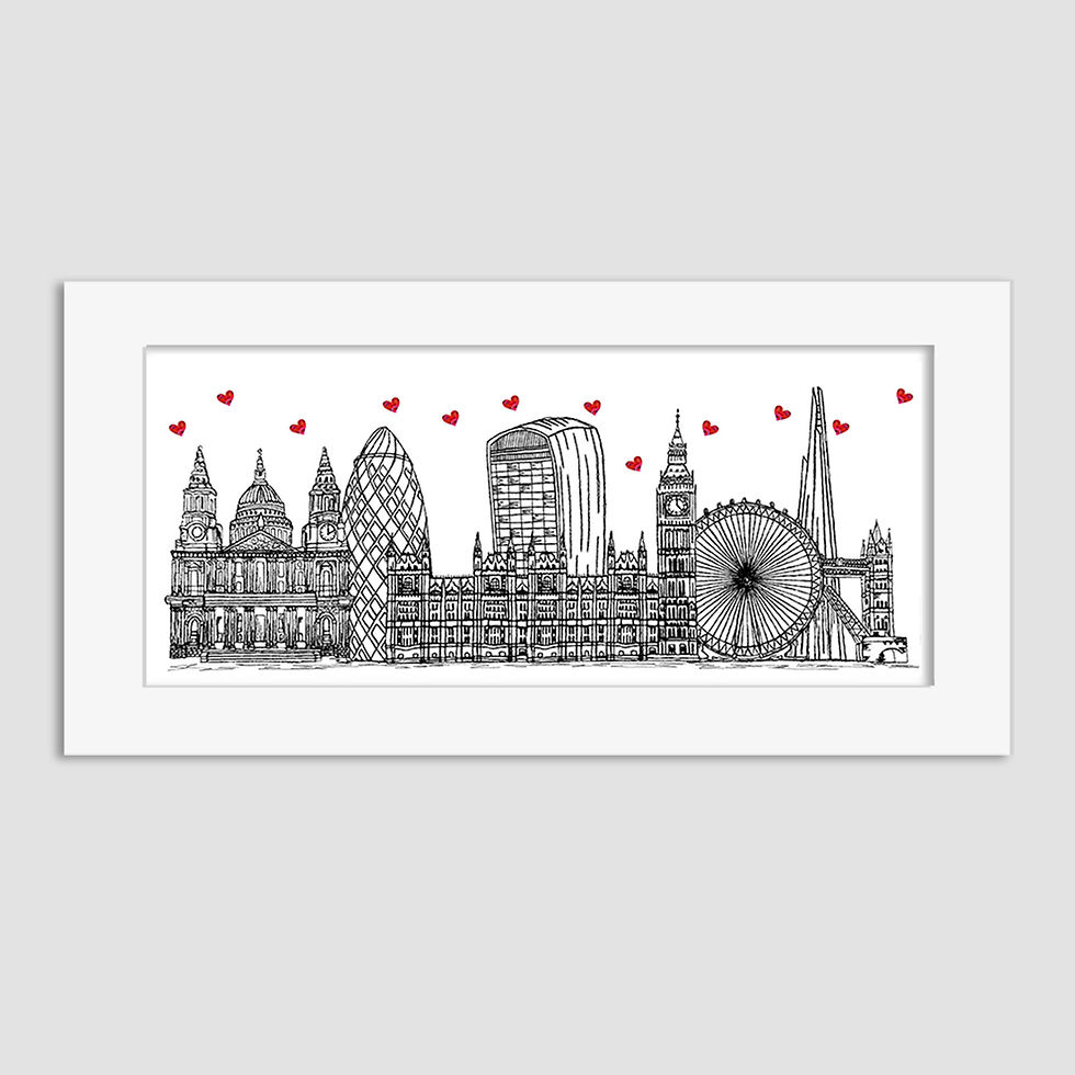 Thumbnail: London landmarks skyline wall art print, hearts, Housewarming gift.