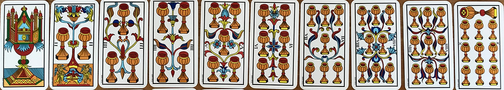 la suite des coupes, arcanes mineurs dans le tarot de marseille