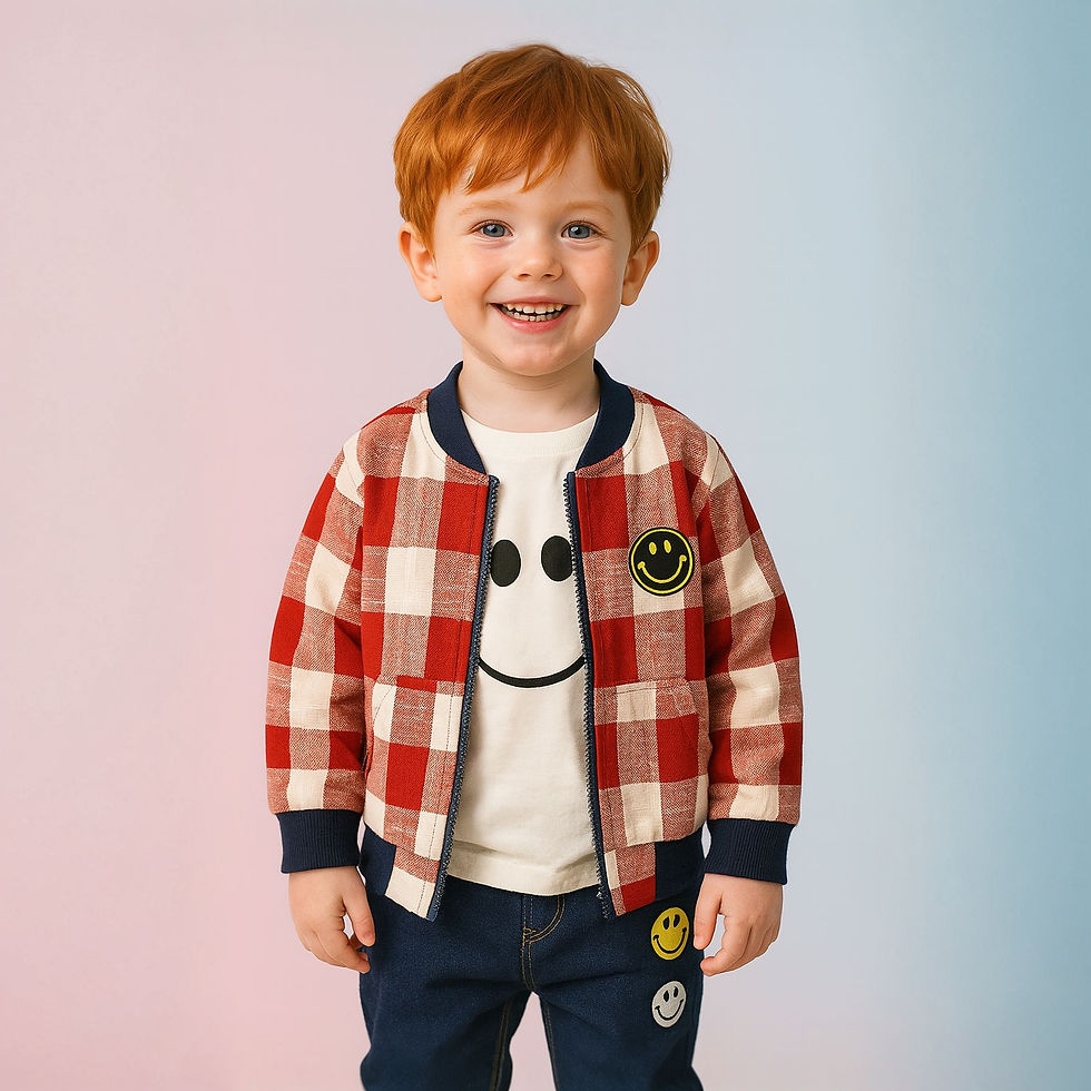 Boys set checkered red  and white jackey Long sleeve white tee and black pants