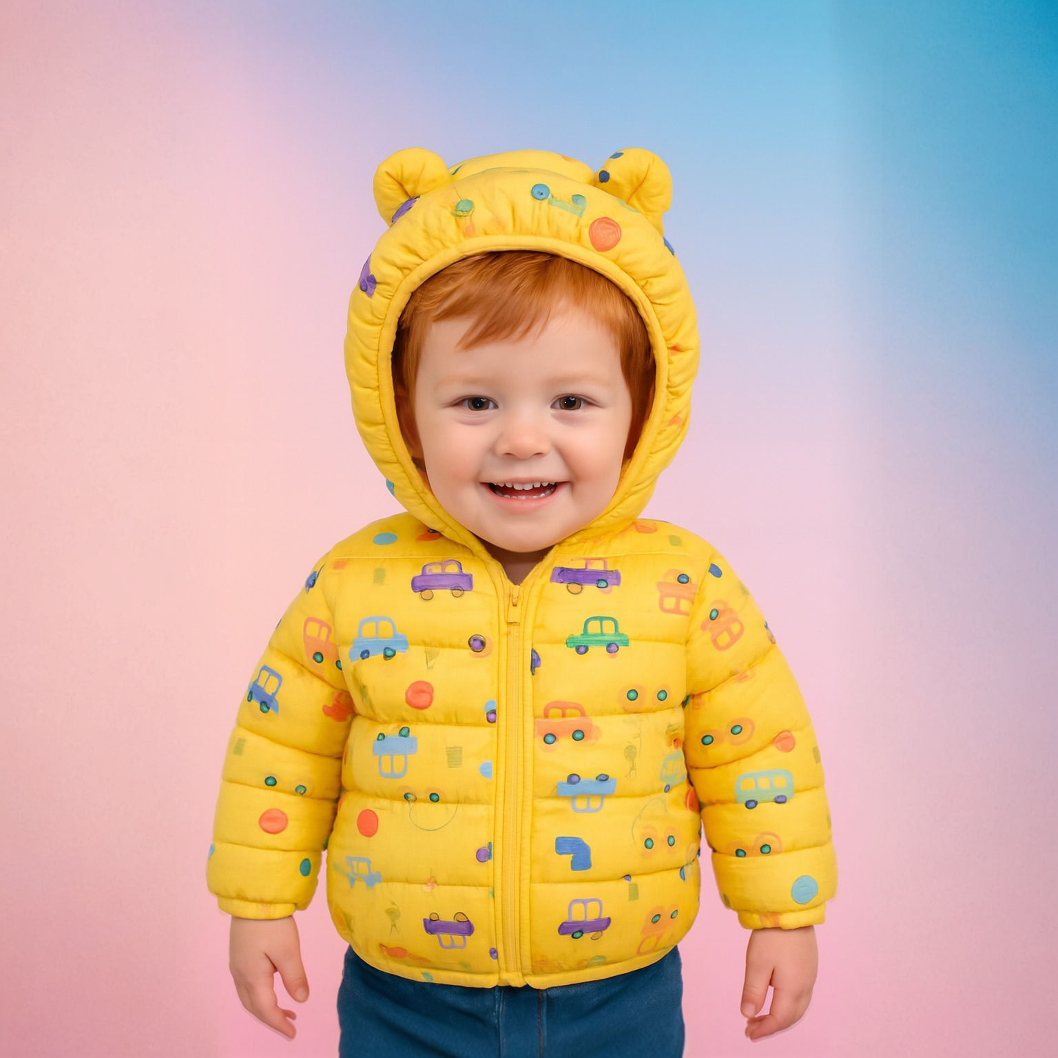Puffy Jacket Yellow Colourful Truck print
