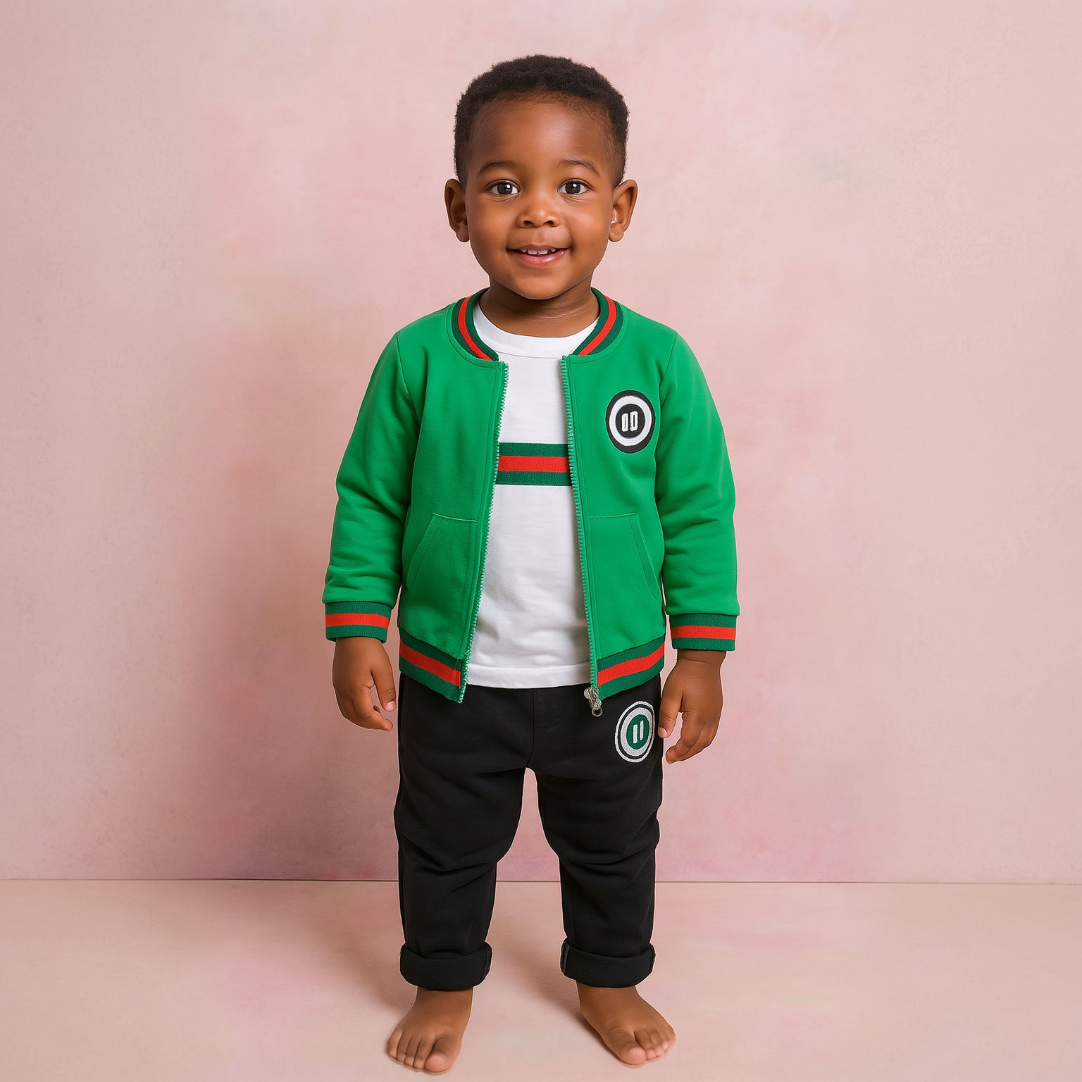 Boys 3 pieces set Green jacket Long sleeve T Shirt and pants