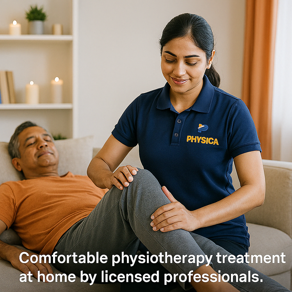 Physiotherapist performing knee physiotherapy on patient lying down