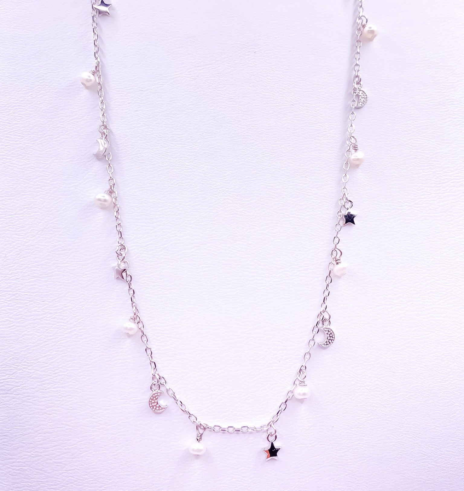 COLGANTE DE PLATA CON PERLAS Y ESTRELLAS