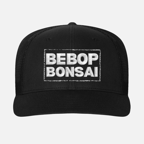 Bebop Bonsai Flexfit® 6-Panel Trucker Cap in Black with White Embroidered Text