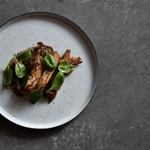 Pan seared chicken breast, spinach, mushrooms and artichokes