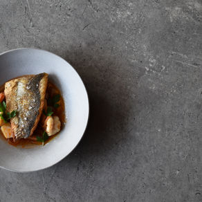 Seabass, beef chorizo, prawn 'caldeirada'
