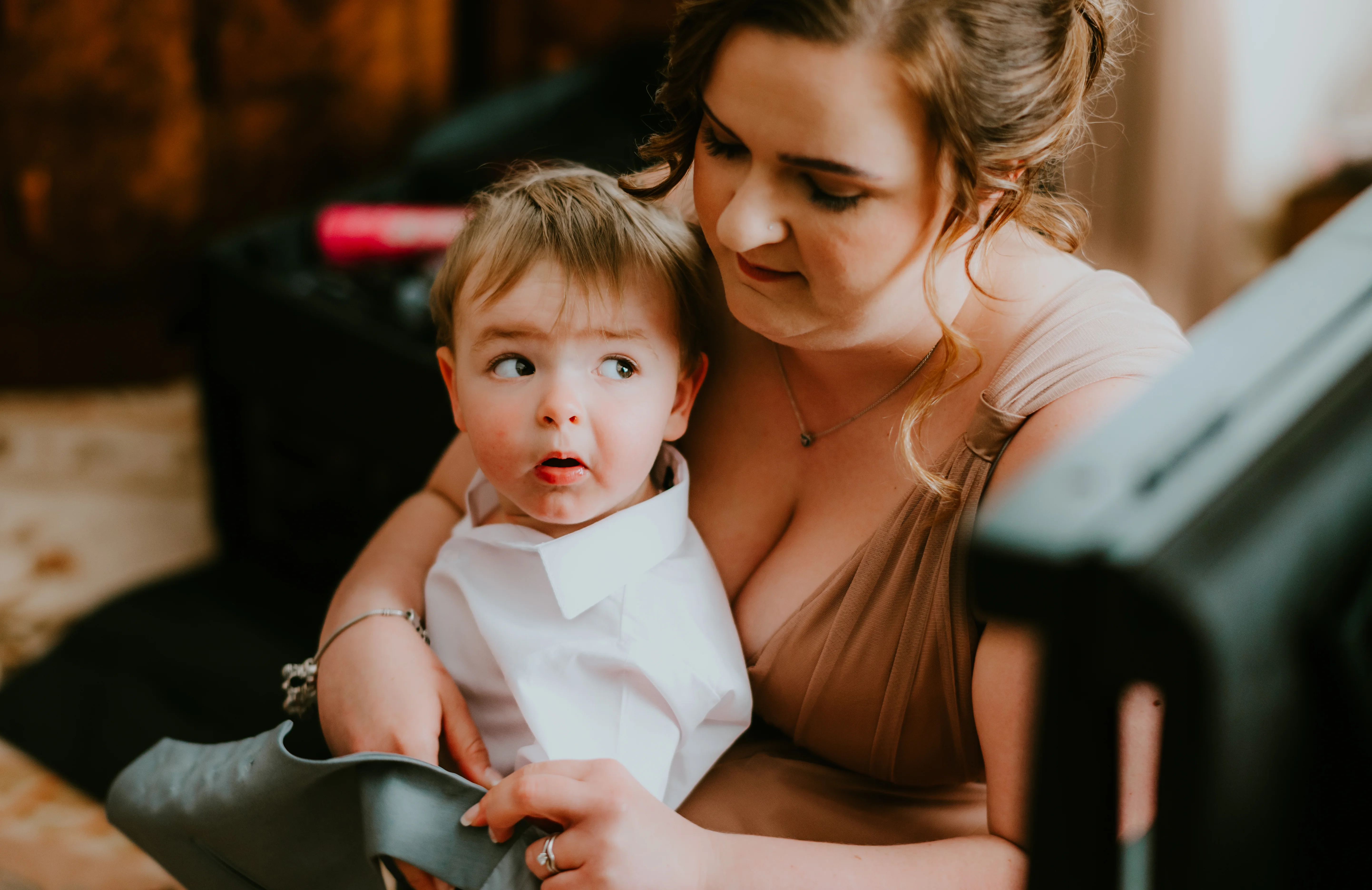 Candid portrait of baby getting ready for wedding