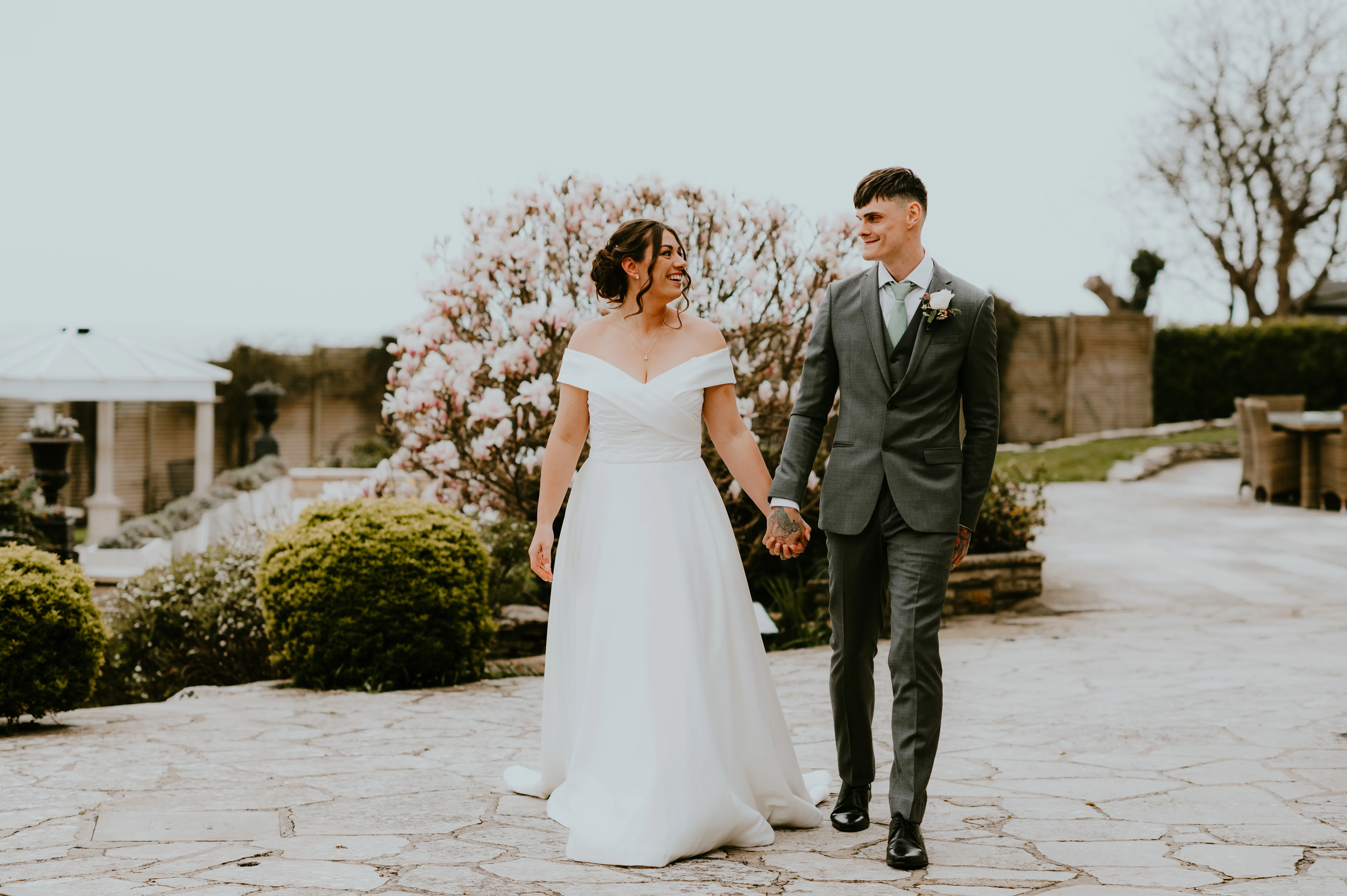 Couple portraits outside castle