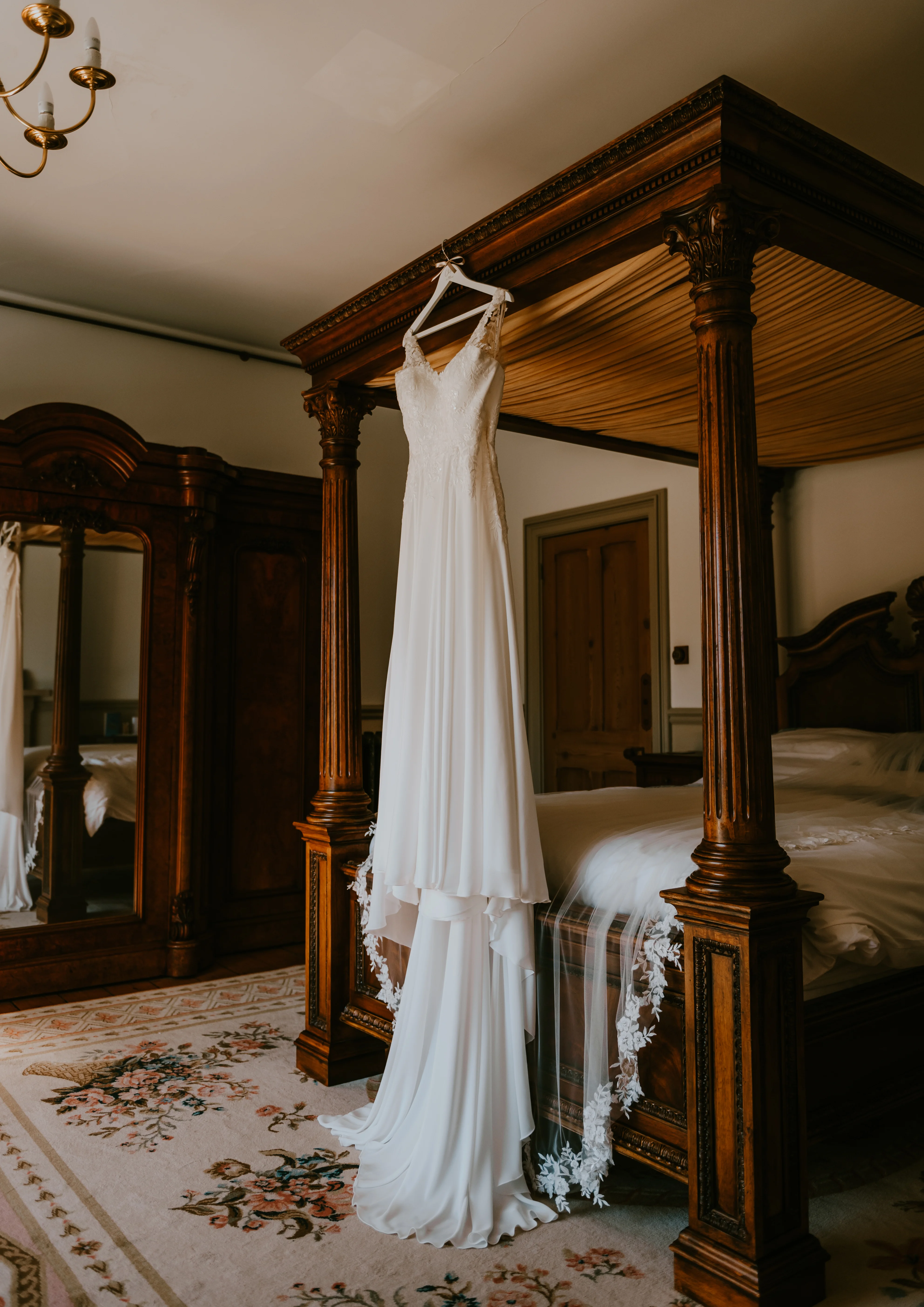 Wedding Dress Hung in bridal suite