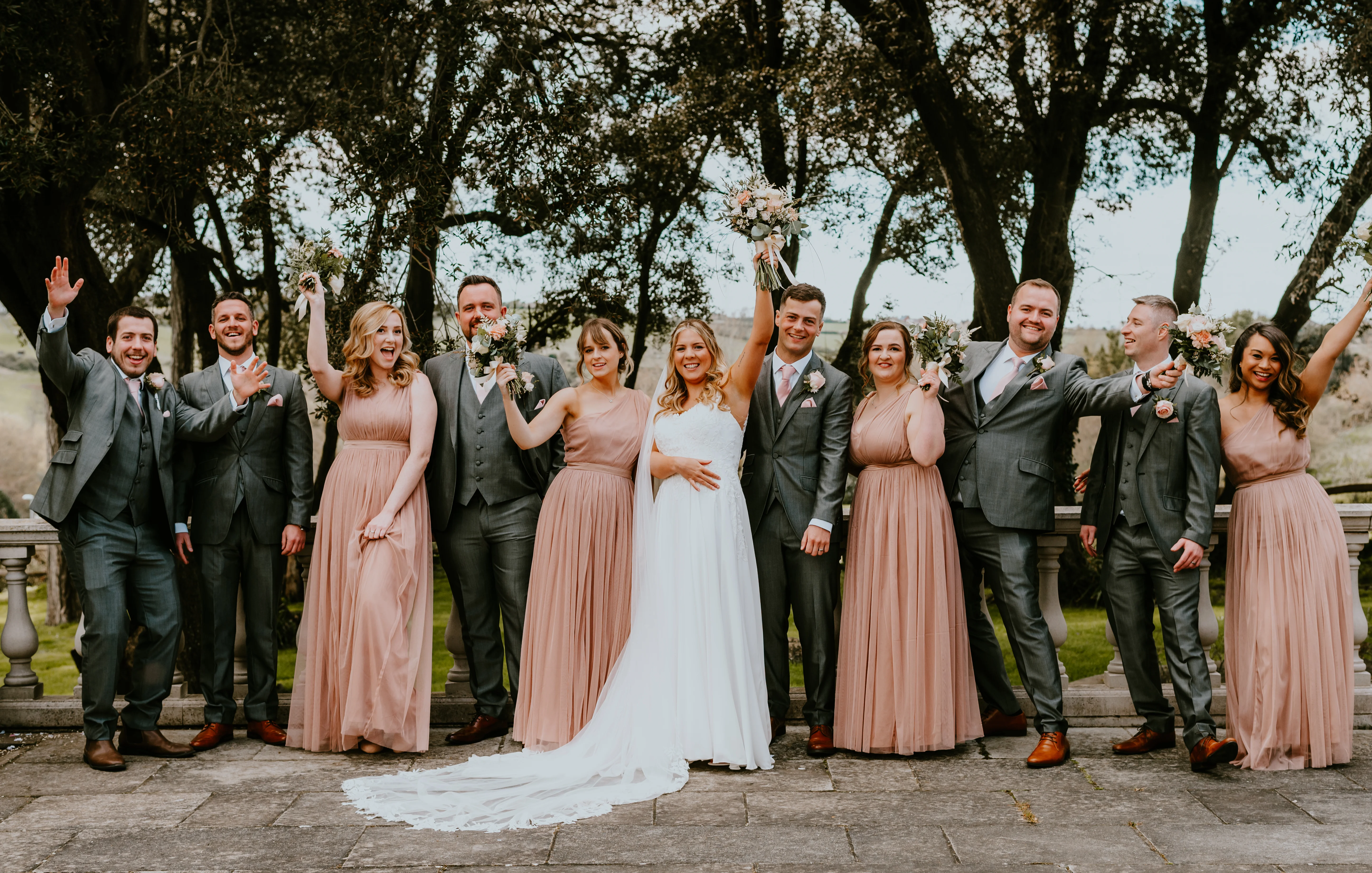 Bridal Party with bride and groom