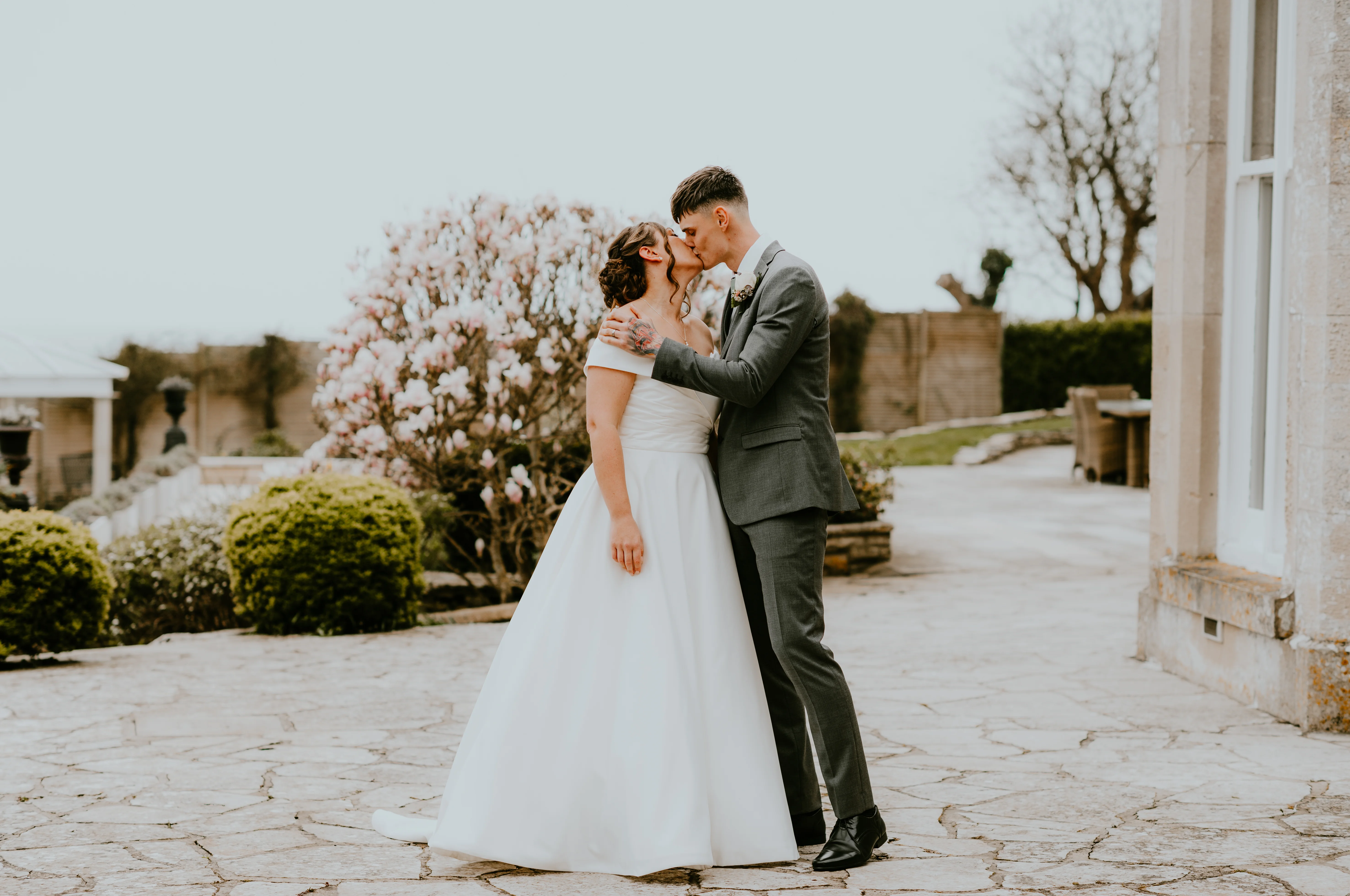 Couple portraits outside castle