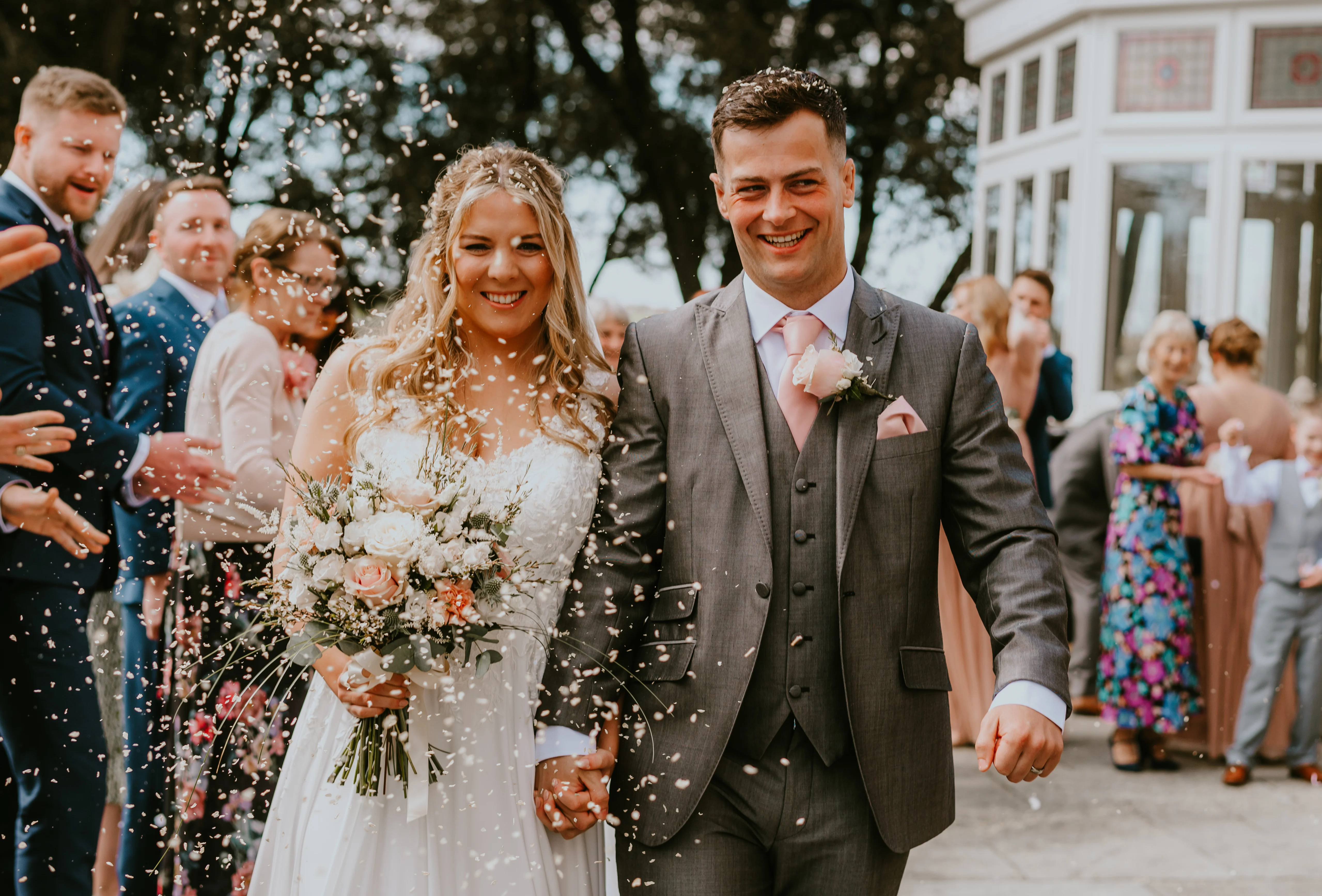 Confetti line at wedding venue