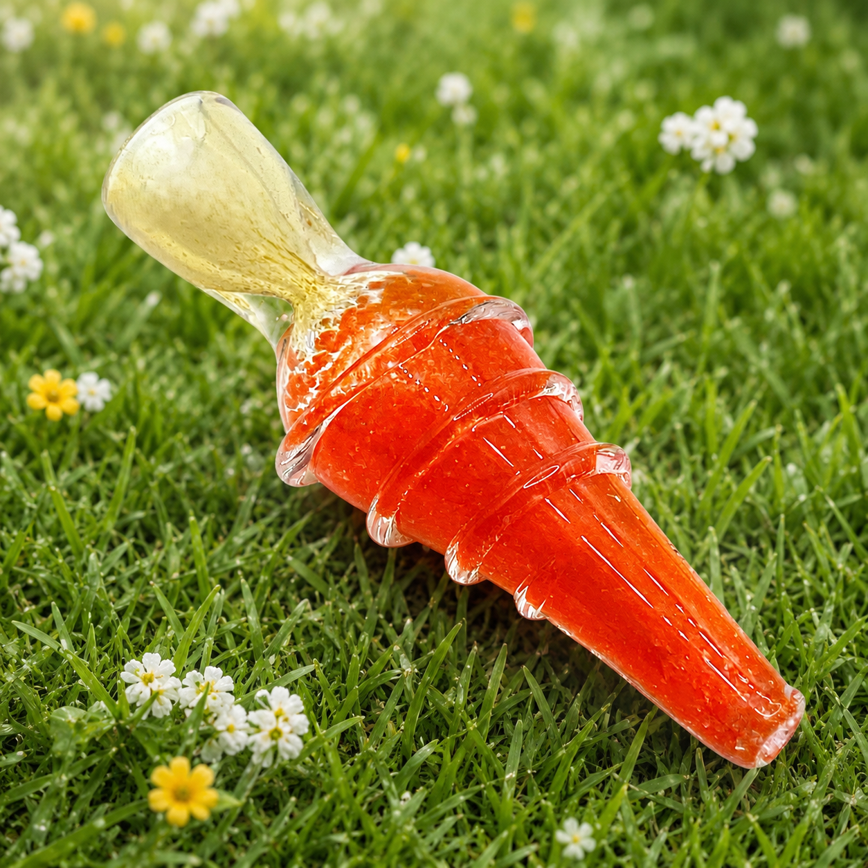 Orange Ribbed Glass Chillum Pipe with Pale Mouthpiece – 3 Inch