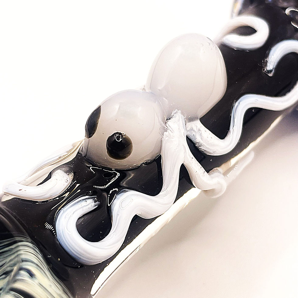 Thumbnail: Black Spider Glass Spoon Pipe with Marbled Ends – 5 Inch