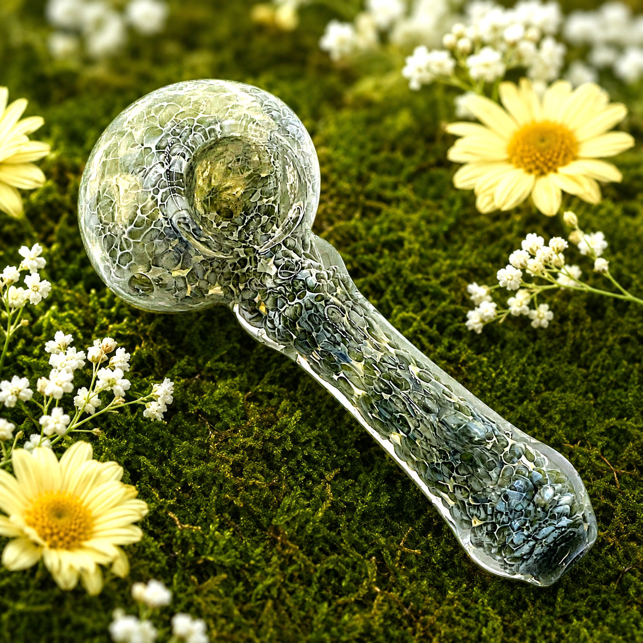 Moss Green Crackle Glass Spoon Pipe – 4 Inch