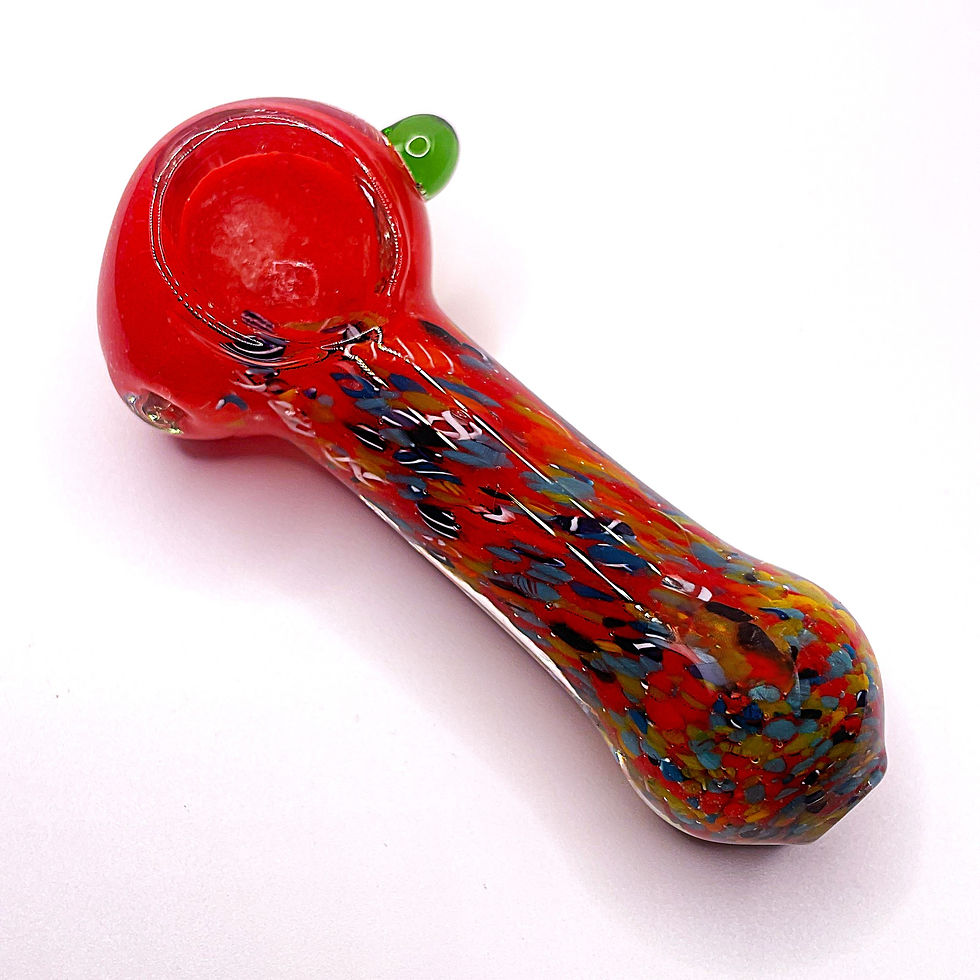 Red Confetti Glass Spoon Pipe with Colorful Frit – 3.5 Inch angled side view