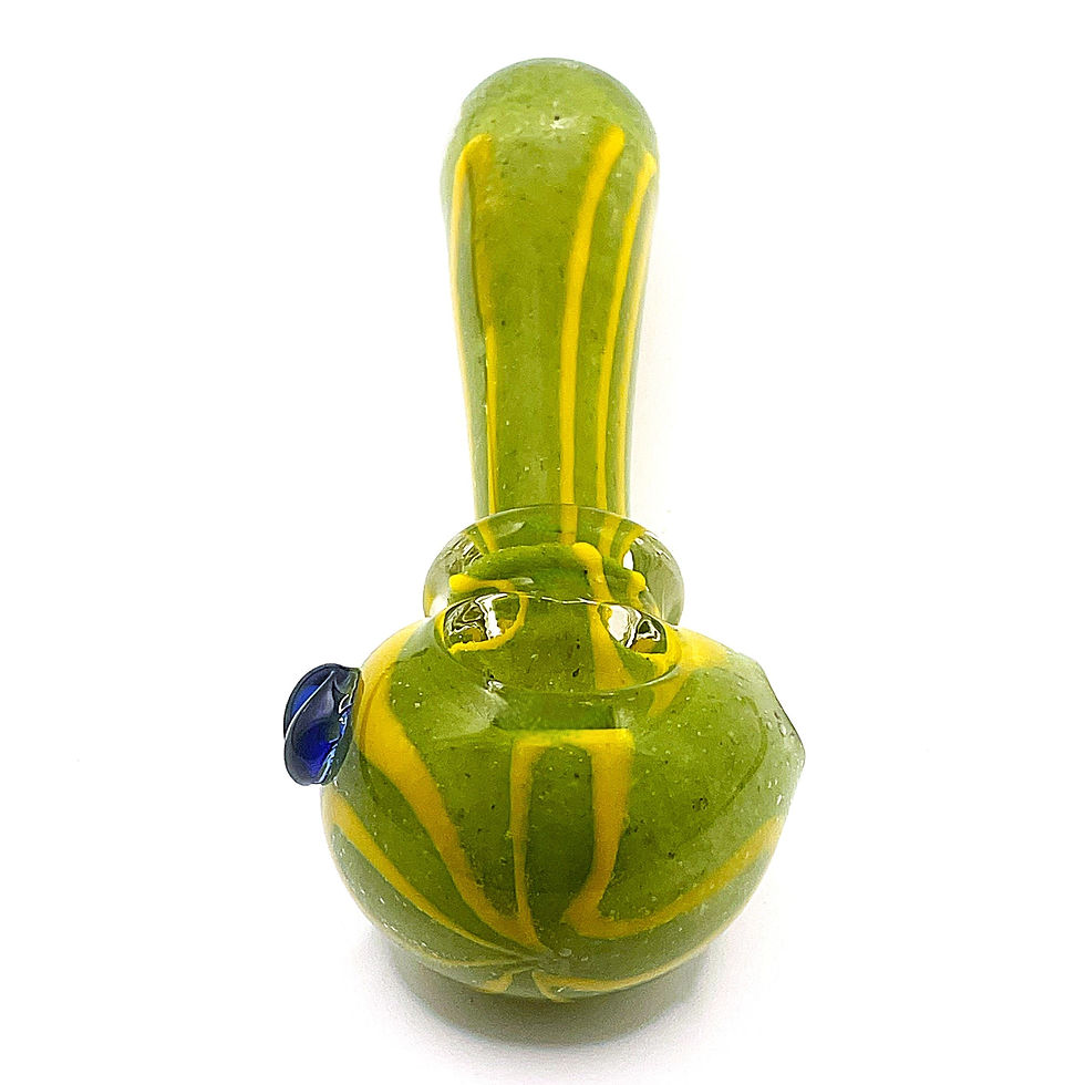 Thumbnail: Green Riddler Glass Spoon Pipe with Yellow Stripe – 4 Inch