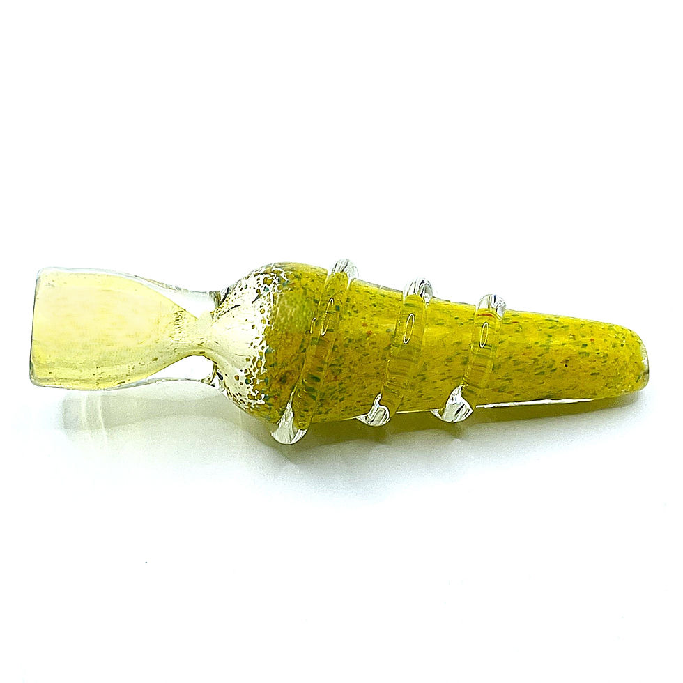 Thumbnail: Lemon Yellow Ribbed Glass Chillum Pipe with Clear Mouthpiece – 3 Inch