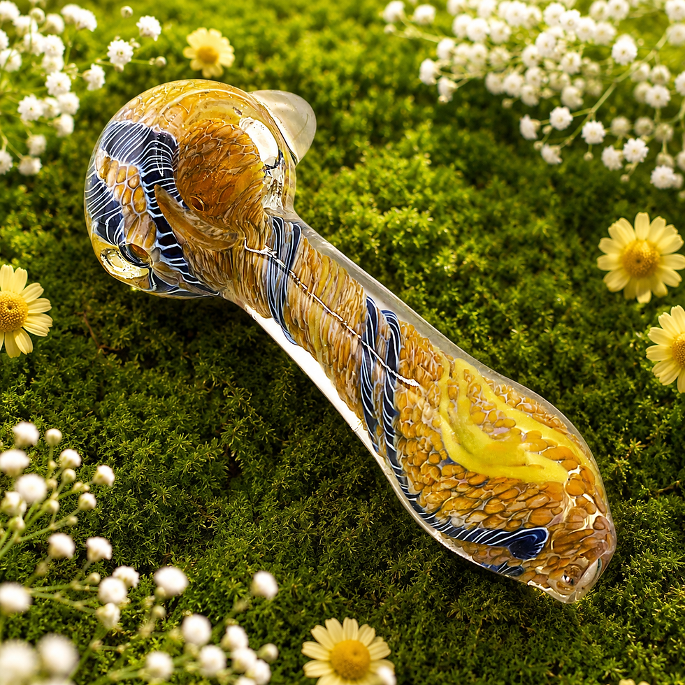 Camel Zebra Stripe Glass Spoon Pipe with Yellow Swirl – 4 Inch