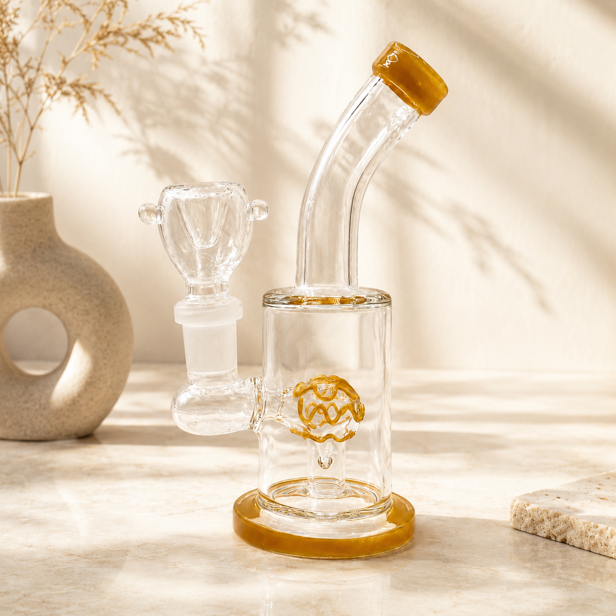 Clear Yellow Dome Perc Mini Glass Bong – 6 Inch