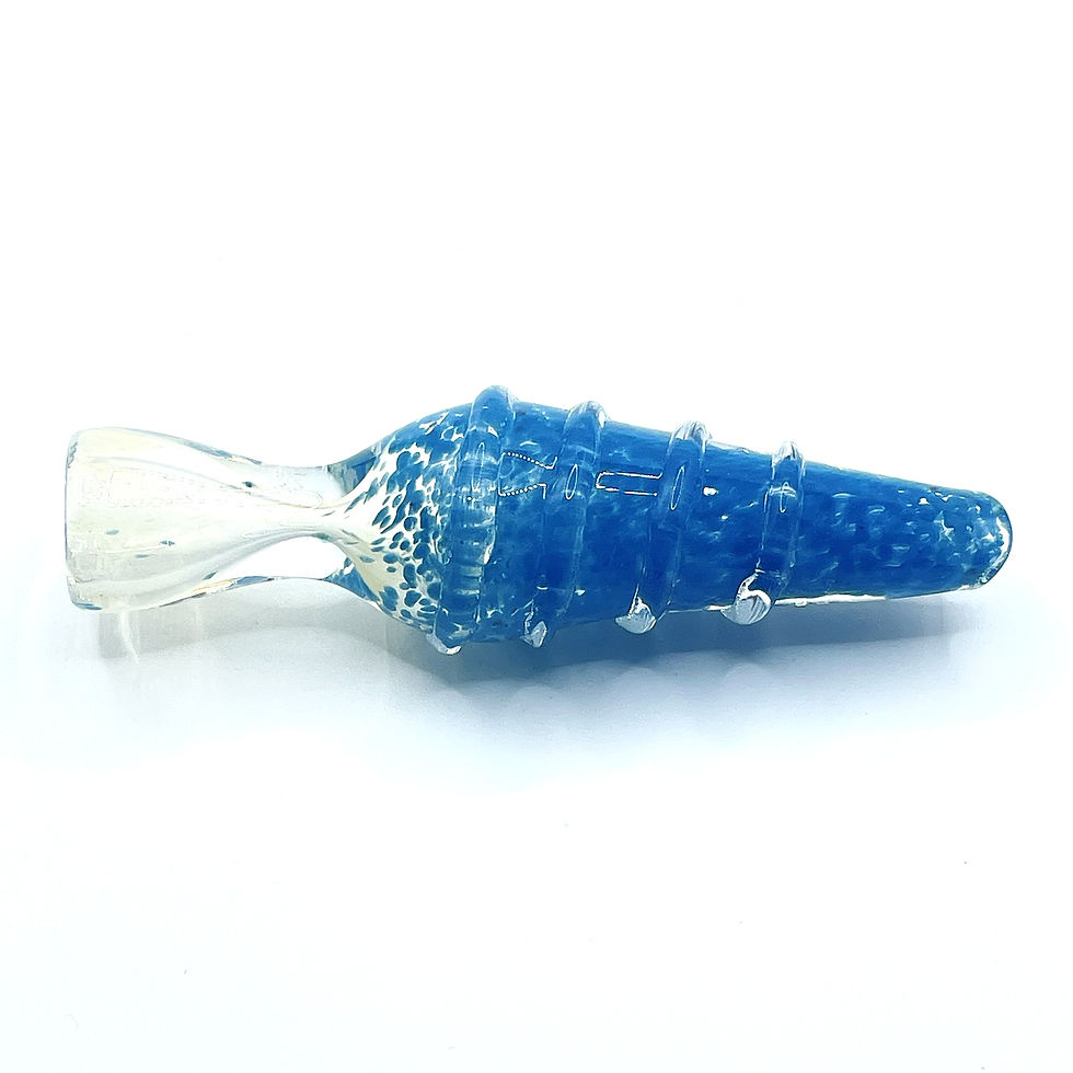Thumbnail: Ocean Blue Ribbed Glass Chillum Pipe with Pale Mouthpiece – 3 Inch