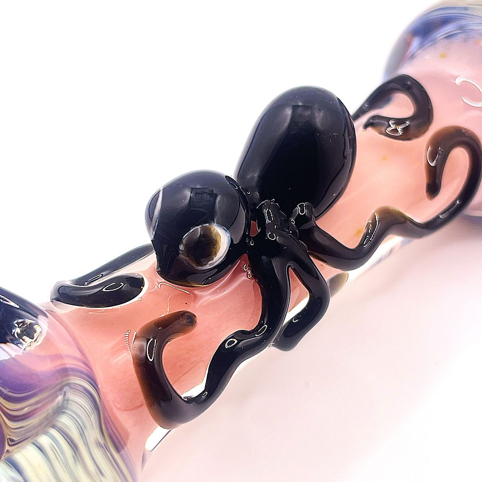 Thumbnail: Pink Spider Glass Spoon Pipe with Marbled Ends – 5 Inch black spider decoration detail