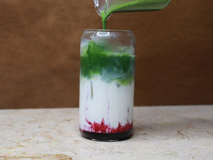 An Iced Matcha blueberry latte.