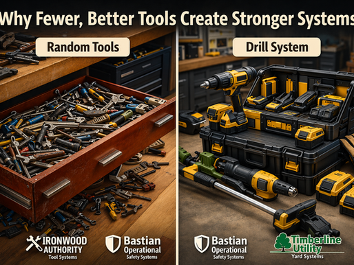 comparison of random tools in a cluttered drawer versus a streamlined modular tool system with organized drill kit and accessories
