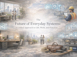 Modern workspace and home environments connected through digital and physical systems, illustrating a unified approach to life, work, and daily function.