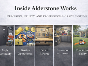 Collection of professional-grade tools, safety gear, and workshop systems representing precision, utility, and structured work environments.