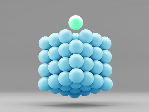 Avion CRO hero image with 3D illustrated spheres in blue and green