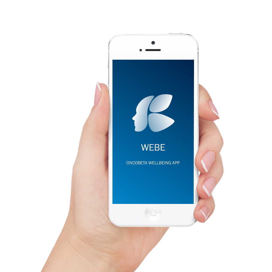 Hand holding patient wellbeing app