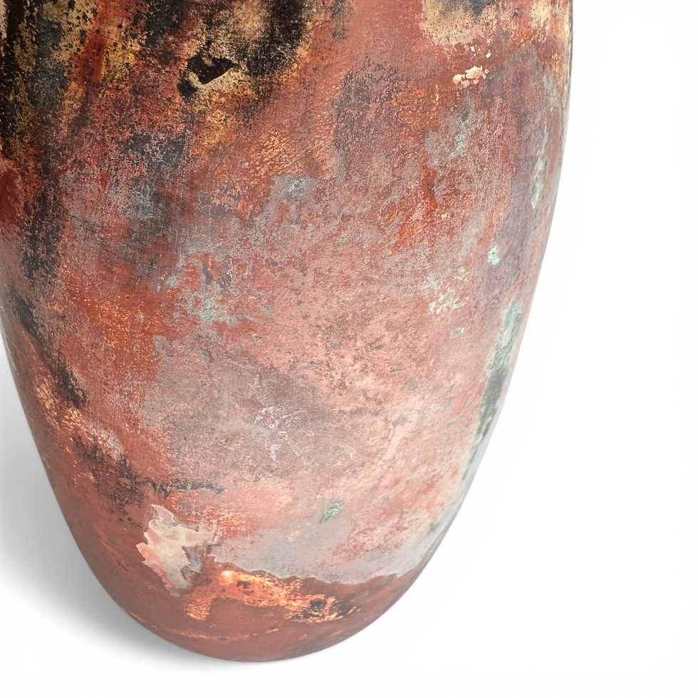 Thumbnail: Saggar Fired Ferric Chloride Raku with Blown Glass Top - 44cm x 15cm