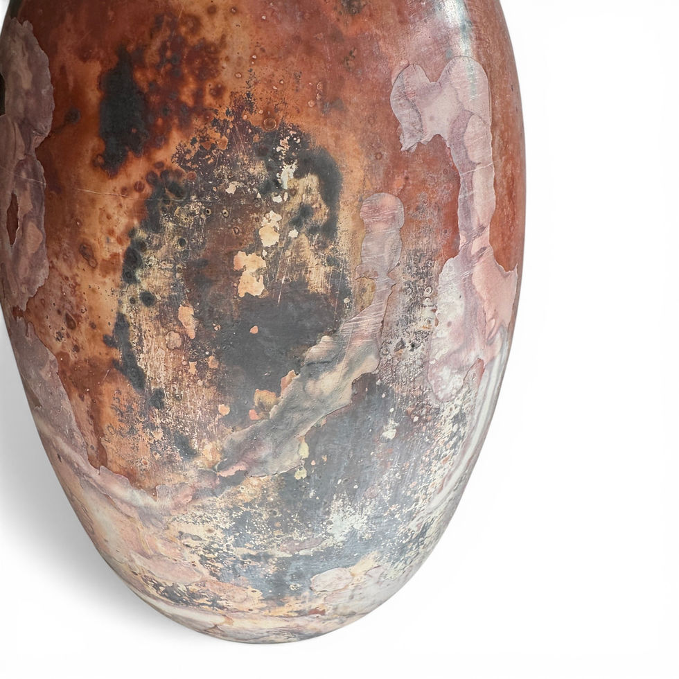 Thumbnail: Saggar Fired Ferric Chloride Raku with Blown Glass Top - 44cm x 15cm