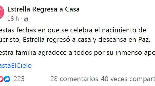 Estrella de Guadalupe ya descansa en paz en el panteón de Coatepec