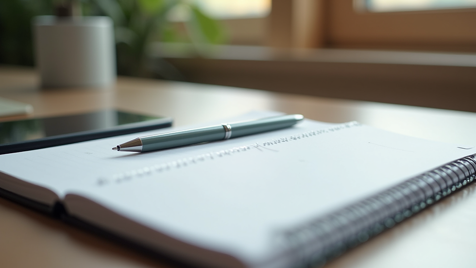 Close-up view of a notebook and pen on a desk ready for therapy notes