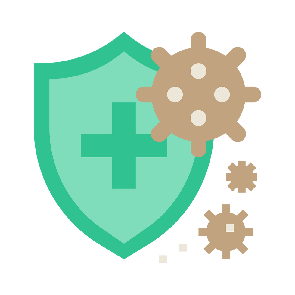 Green shield with bacteria around it