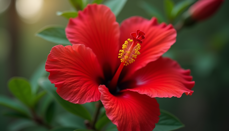 Close-up view of fresh hibiscus flower petals with vibrant red color