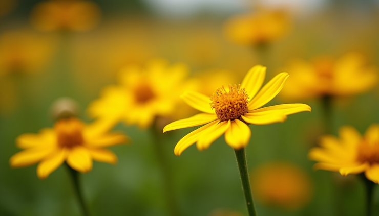 Close-up view of fresh arnica flowers in natural sunlight